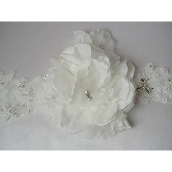 Beaded lace bridal White wedding dress belt, lace bridal dress rhinestone belt main image 9